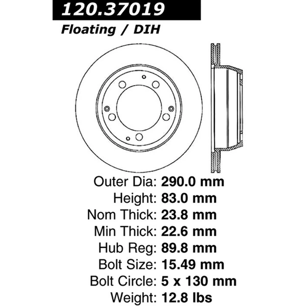 Centric 120.37019 Brake Rotor Rear