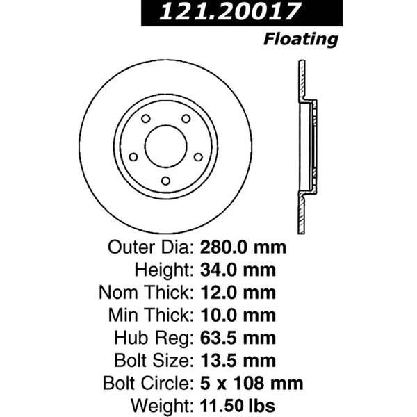 Centric 121.20017 Brake Rotor Rear