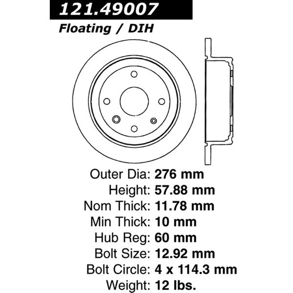 Centric 121.49007 Brake Rotor Rear