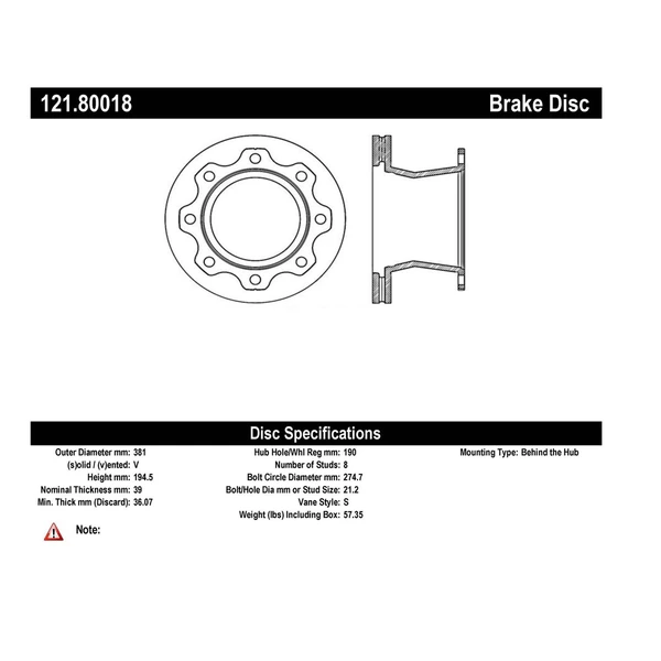 Centric 121.80018 Brake Rotor Front Side