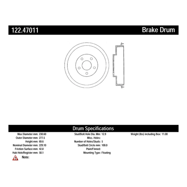 Brake Drum - Rear Side - Centric 122.47011
