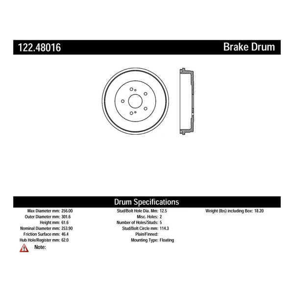 Brake Drum - Rear Side - Centric 122.48016