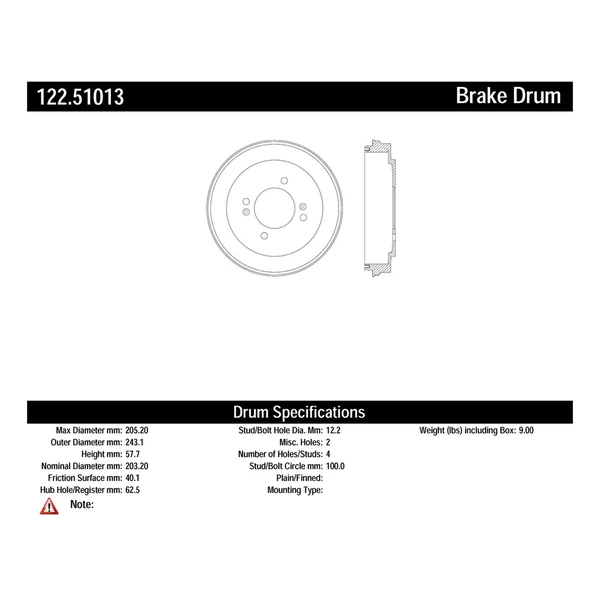 Brake Drum - Rear Side - Centric 122.51013