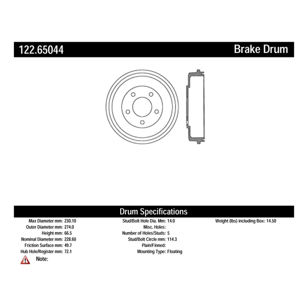 Brake Drum - Rear Side - Centric 122.65044