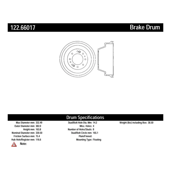 Brake Drum - Rear Side - Centric 122.66017