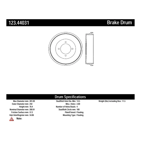 Brake Drum - Rear Side - Centric 123.44031