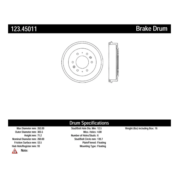 Brake Drum - Rear Side - Centric 123.45011