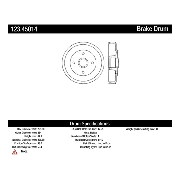 Brake Drum - Rear Side - Centric 123.45014