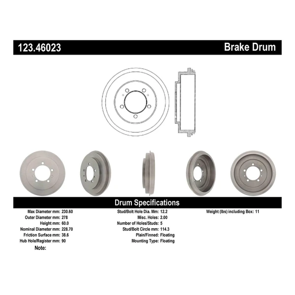Brake Drum - Rear Side - Centric 123.46023