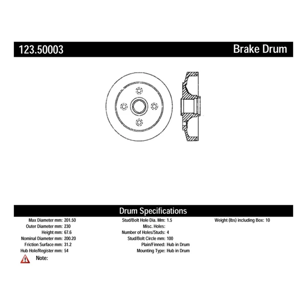 Brake Drum - Rear Side - Centric 123.50003