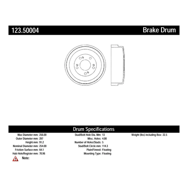 Brake Drum - Rear Side - Centric 123.50004