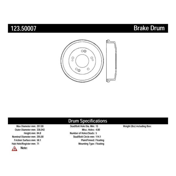 Brake Drum - Rear Side - Centric 123.50007