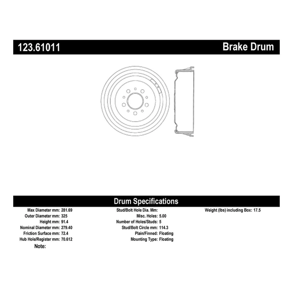 Brake Drum - Rear Side - Centric 123.61011