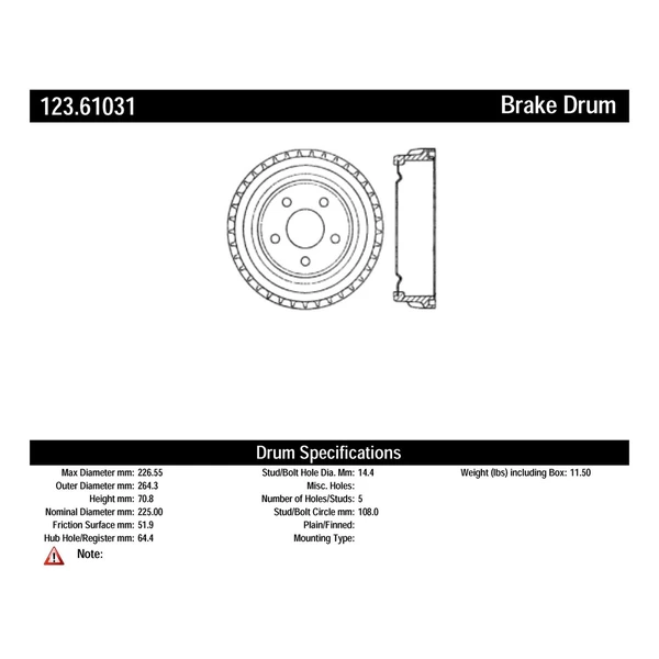 Brake Drum - Rear Side - Centric 123.61031