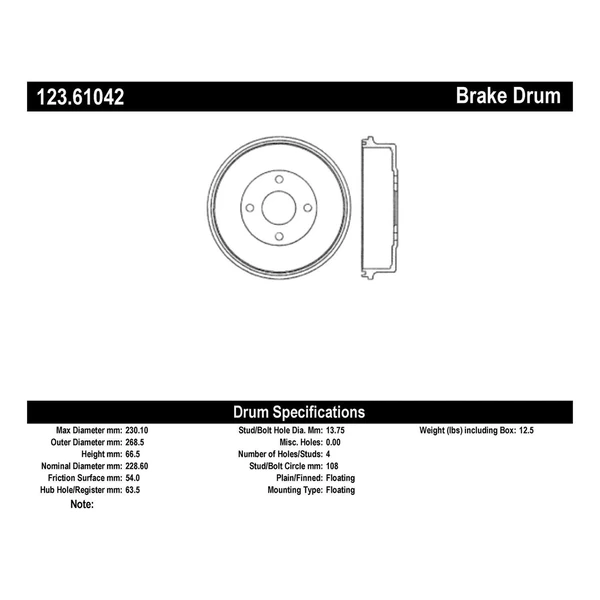 Brake Drum - Rear Side - Centric 123.61042