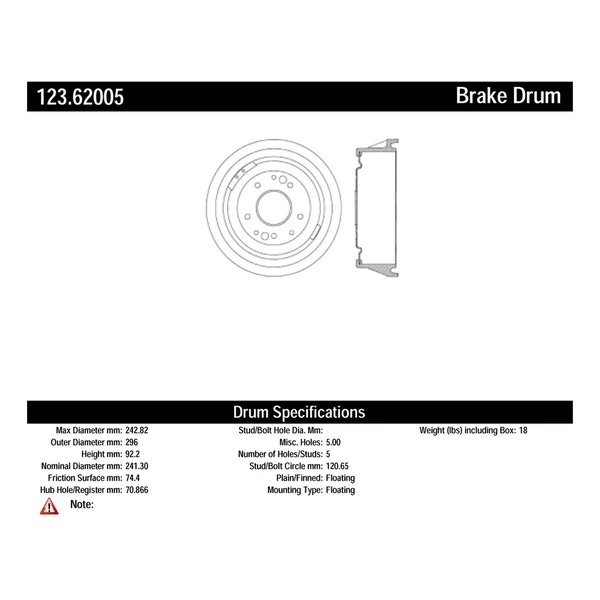 Brake Drum - Rear Side - Centric 123.62005