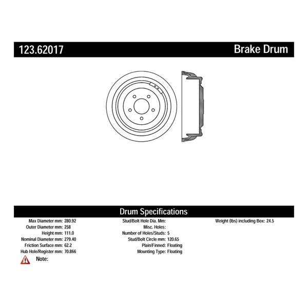 Brake Drum - Rear Side - Centric 123.62017