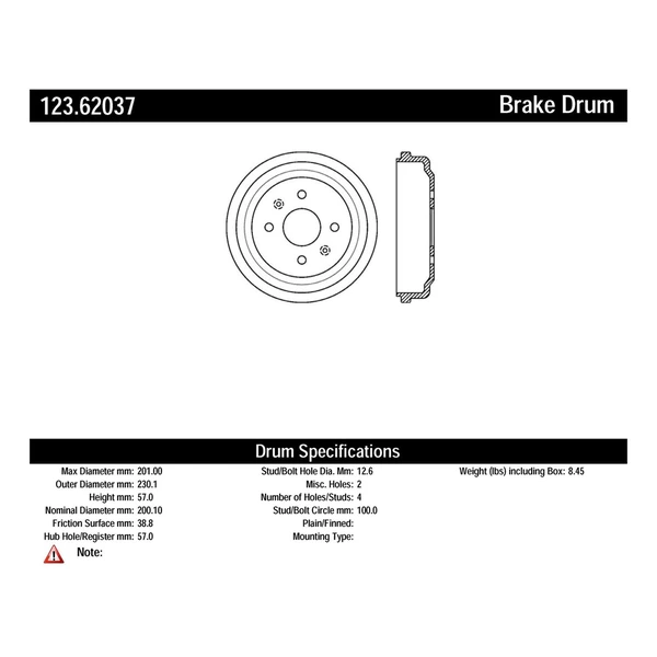 Brake Drum - Rear Side - Centric 123.62037