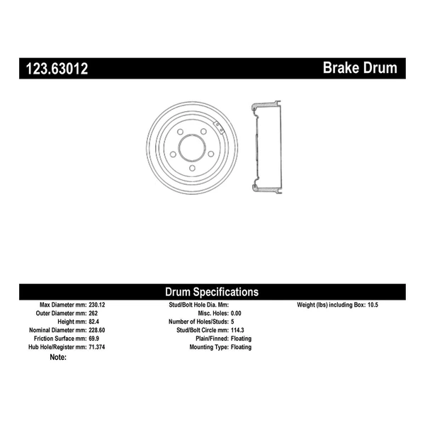 Brake Drum - Front Side - Centric 123.63012