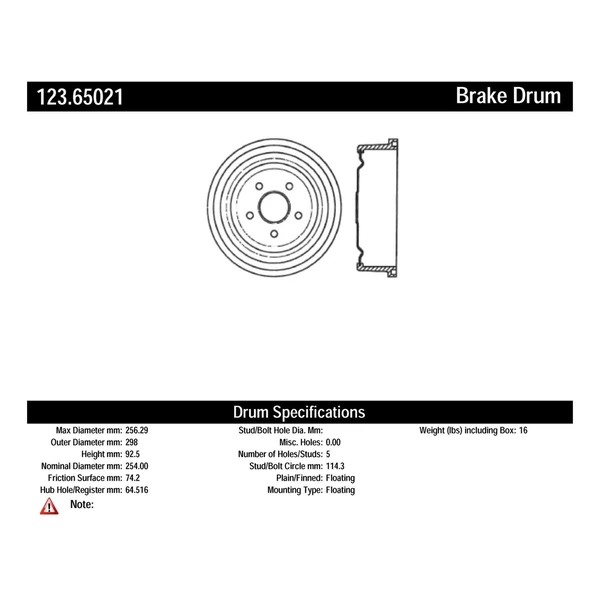 Brake Drum - Rear Side - Centric 123.65021