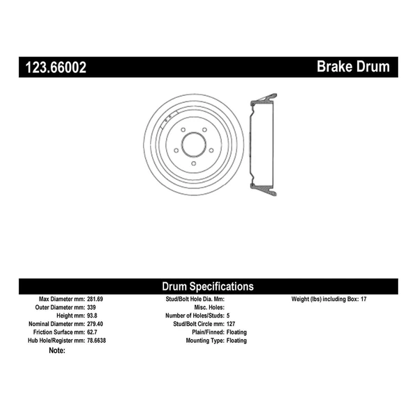 Brake Drum - Rear Side - Centric 123.66002