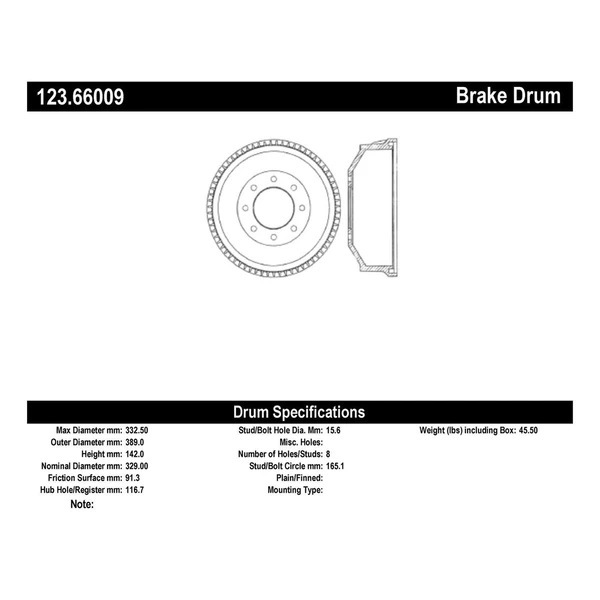 Brake Drum - Rear Side - Centric 123.66009