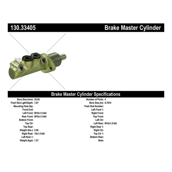 Brake Master Cylinder - Centric 130.33405