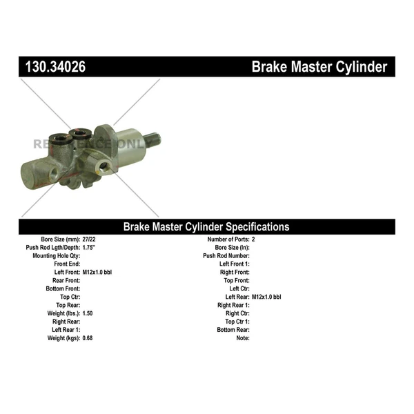 Brake Master Cylinder - Centric 130.34026