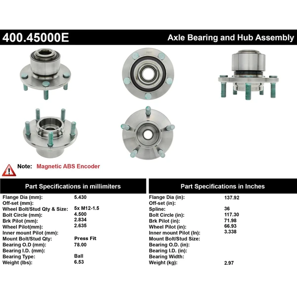Wheel Bearing and Hub Assembly - Front Side - Centric 400.45000E
