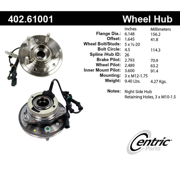Wheel Bearing and Hub Assembly - Front Right Passenger Side - Centric 402.61001