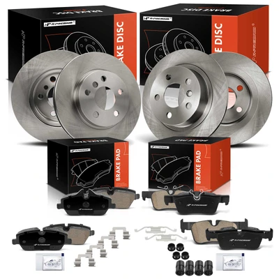 12 Pcs Front & Rear Disc Brake Rotors & Ceramic Brake Pads