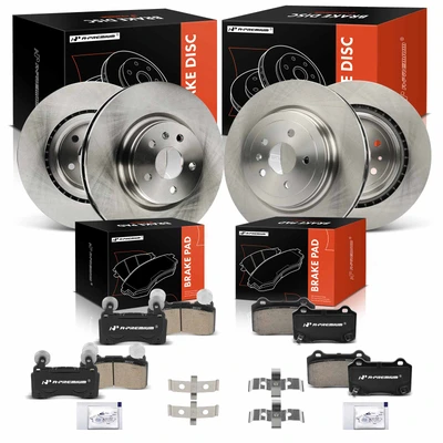 12 Pcs Front & Rear Disc Brake Rotors & Ceramic Brake Pads