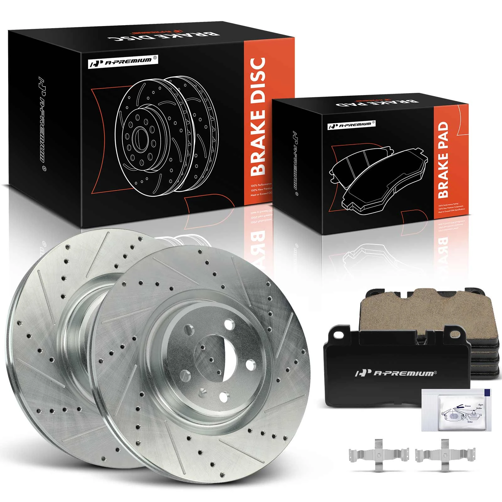 The A-premium Drilled & Slotted Disc Brake Rotors and Ceramic Pads Kit, 6 Pcs, Front Driver & Passenger, A-Premium, APBRPS1284 Image 