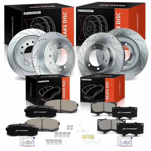 2003-2009 Lexus GX470 Brake Pad and Rotor Kit, 12 Pcs, Front & Rear, A-Premium, APBRPS693