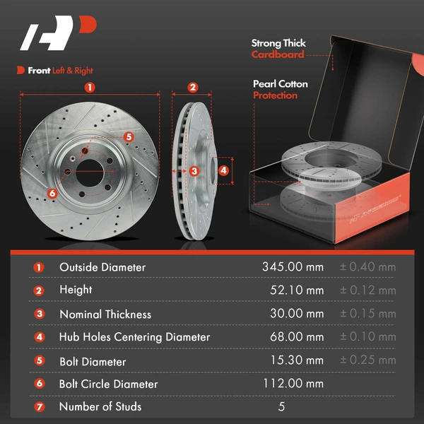 Drilled & Slotted Disc Brake Rotors and Ceramic Pads Kit, 6 Pcs, Front Driver & Passenger, A-Premium, APBRPS1284
