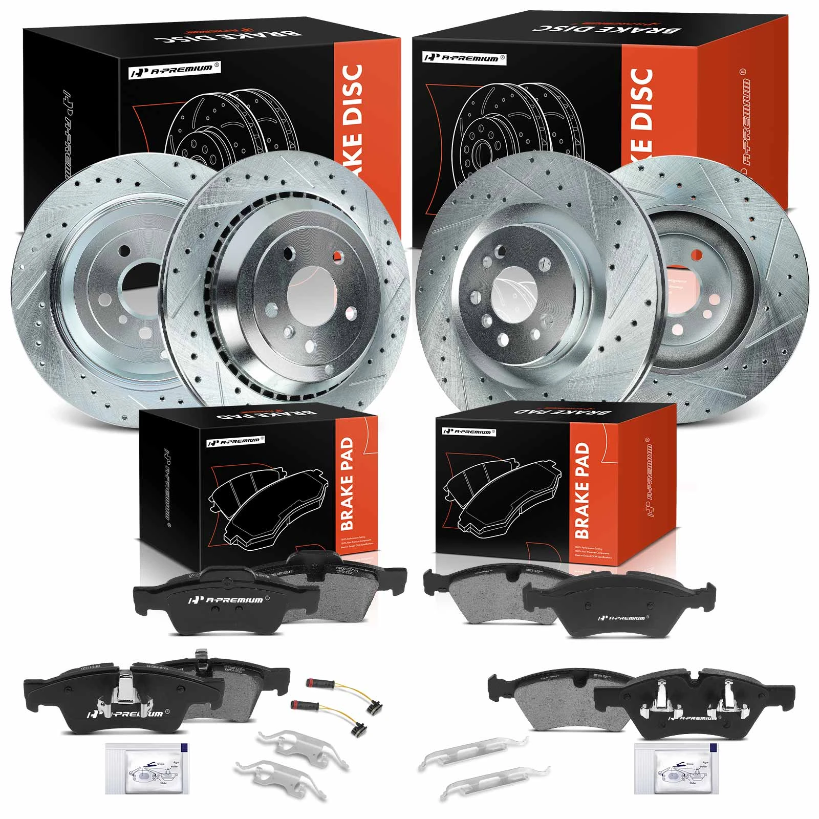 The A-premium Drilled & Slotted Disc Brake Rotors and Ceramic Pads Kit, 12 Pcs, Front & Rear, A-Premium, APBRPS475 Image 