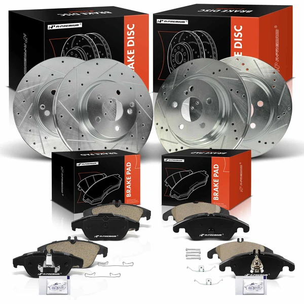 Drilled & Slotted Disc Brake Rotors and Ceramic Pads Kit, 12 Pcs, Front & Rear, A-Premium, APBRPS1188