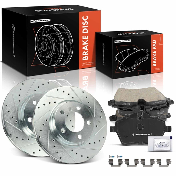 Drilled & Slotted Disc Brake Rotors and Ceramic Pads Kit, 6 Pcs, Front Driver & Passenger, A-Premium, APBRPS1280