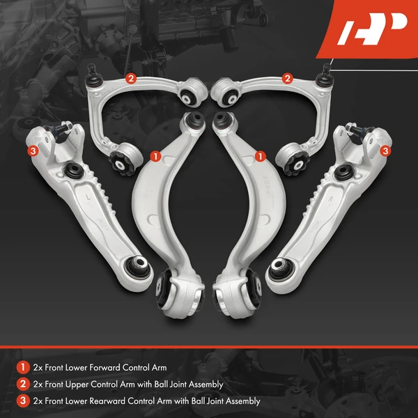 6-Pc Control Arm and Ball Joint Kit, Front Upper & Lower with Ball Joint A-Premium APCA7281