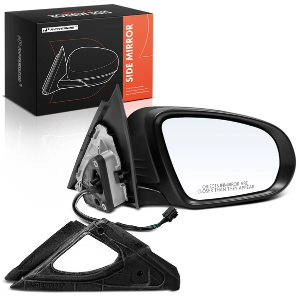 Right Passenger Side Mirror, with Heating, Power Adjustment, Manual Folding, Smooth Black A-Premium APMI1729TW
